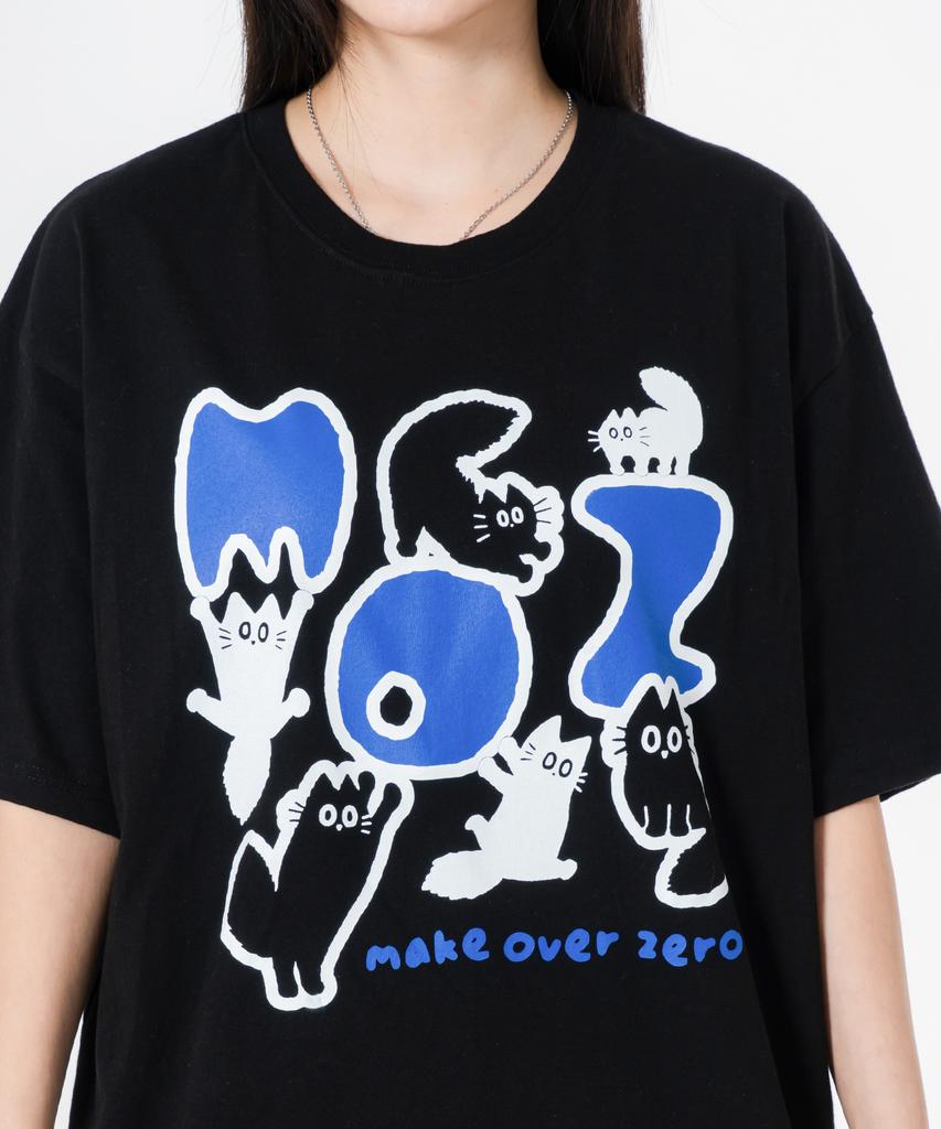 MOZMOZ Play Kitten Oversized Short Sleeve T-Shirt Black