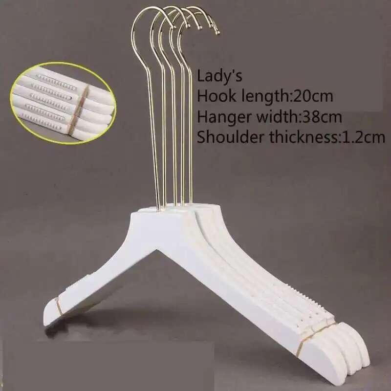 5PCS White Lady Garment Hangers White Wooden Store Chothing Display Hanger Golden Hook Korean Version Custom Logo Engraved