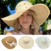 Casual Woven Straw Hat Lace Bow Sun Shading Beach Hat Large Brim Summer Hat Women