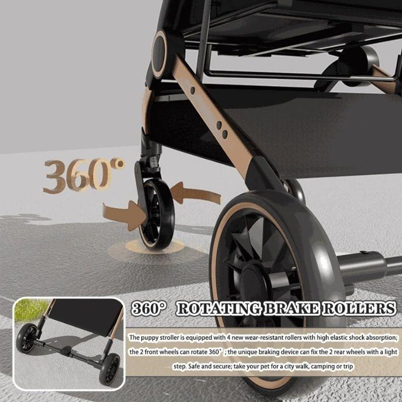 3 in 1 Foldable Pet Stroller Outdoor 4 Wheels Lightweight Trolley Household Washable Dog Cat Carrier