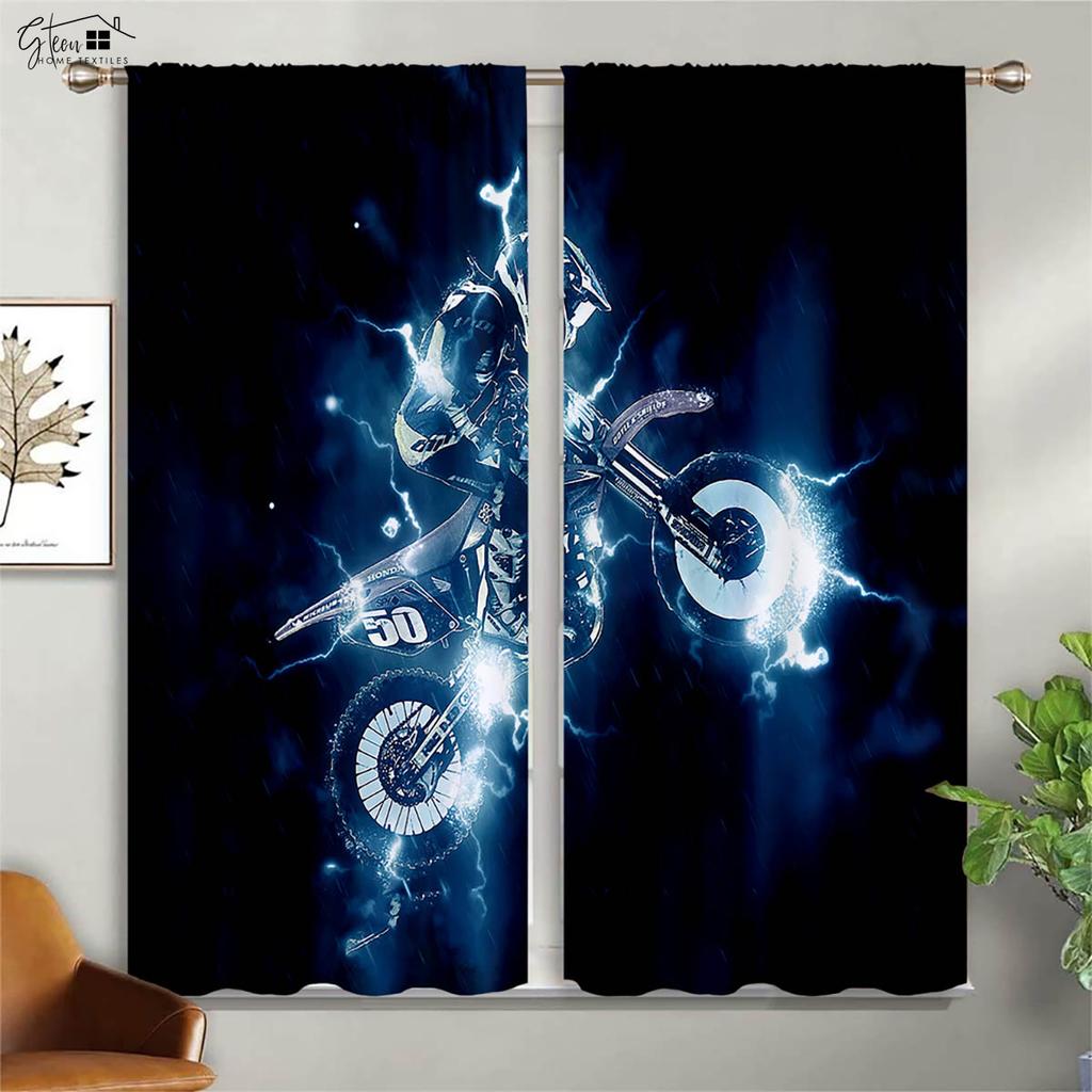 Cool Motocykl 3D Tištěné Závěsy Retro Motocykl Industriální Styl Ložnice Obývací Pokoj Kapsa na Tyč Dekorační Závěsy 2 Kusy