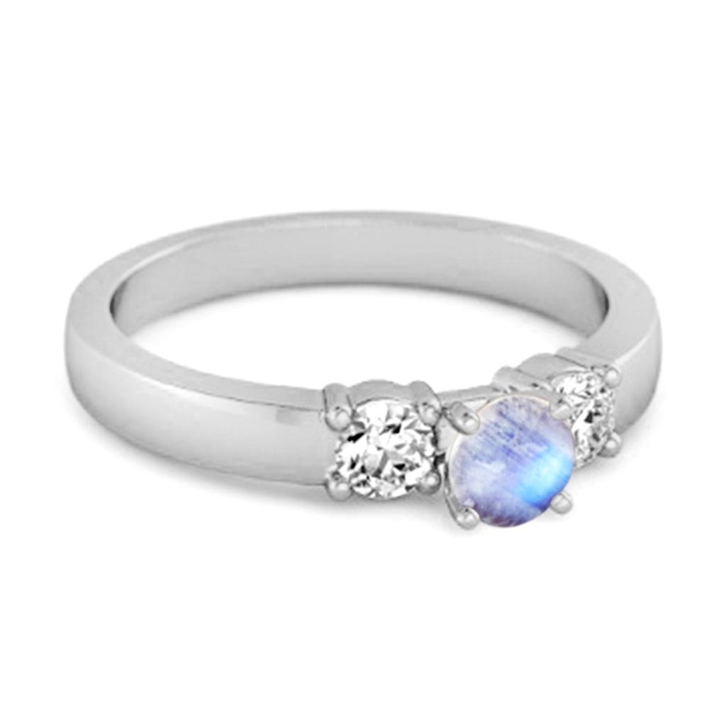 Moonstone Elegant Three Stone Ring - 925 Sterling Silver