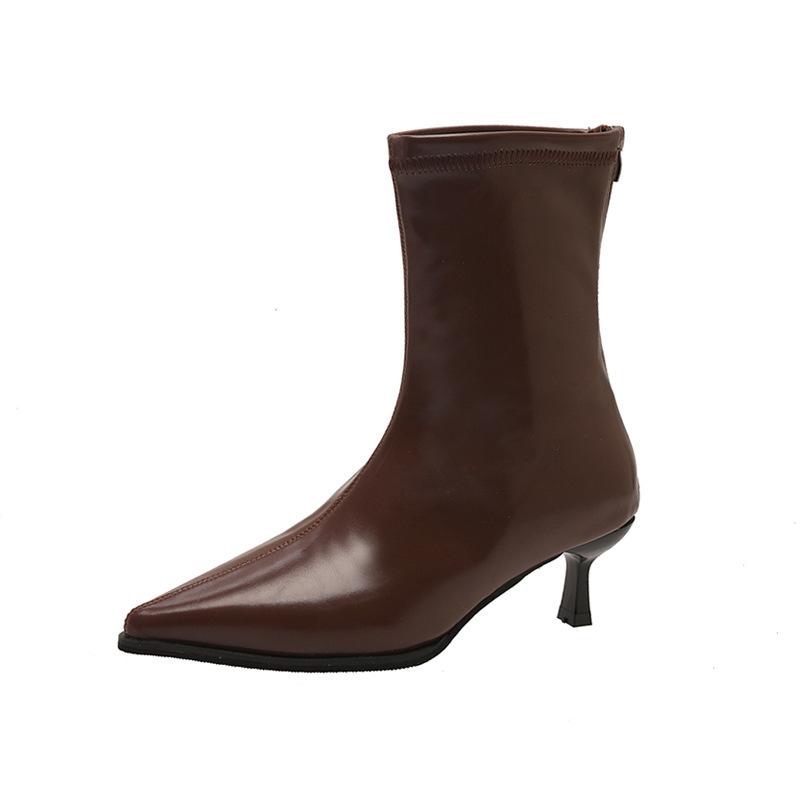 Pointed Fashion Boots, New Korean Short Tube Mid-heel Back Zipper Large-size Women's Boots In Autumn and Winter 2025