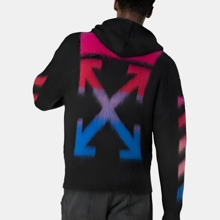 Men's Off-White Nylon Hooded Zipper Knit Black OMHA073E19B020241088