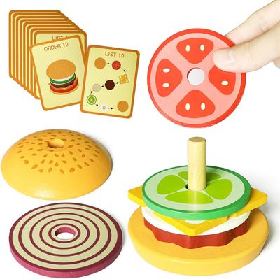 Wooden Hamburger Children's Stacking Toy, Wooden Burger, Food Cooking Toy,  Wooden Stack Play Kitchen,  Christmas Gift for Boys and Girls, 3+ Years