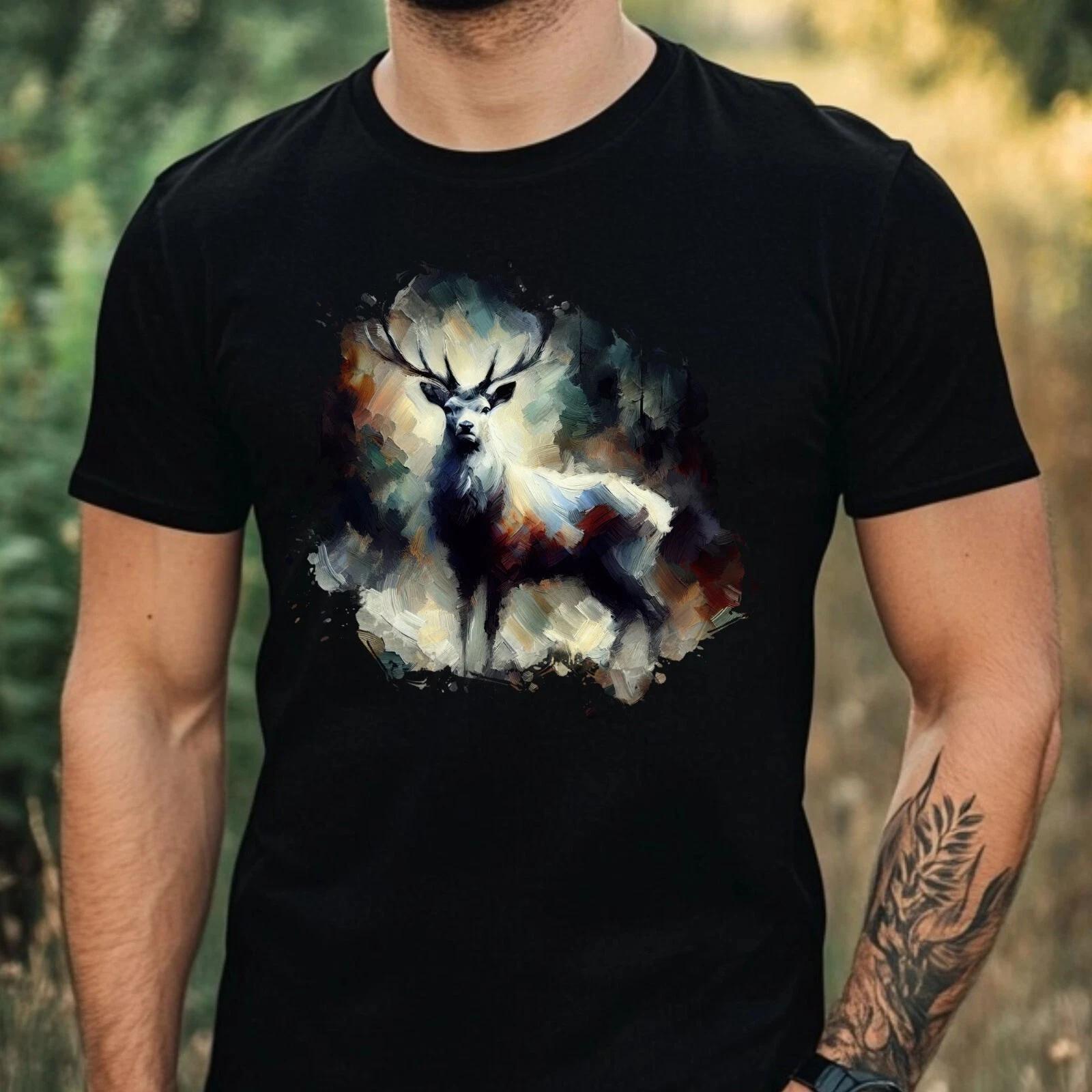 T-Shirt Herren Aquarell Hirsch Motiv Baumwolle Größe XS bis 5XL S