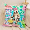 Monkey in chinoiserie garden Cushion Cover Soft Plush Fabric DoubleSided Printed Cushion Covers for All Seasons Home Decor