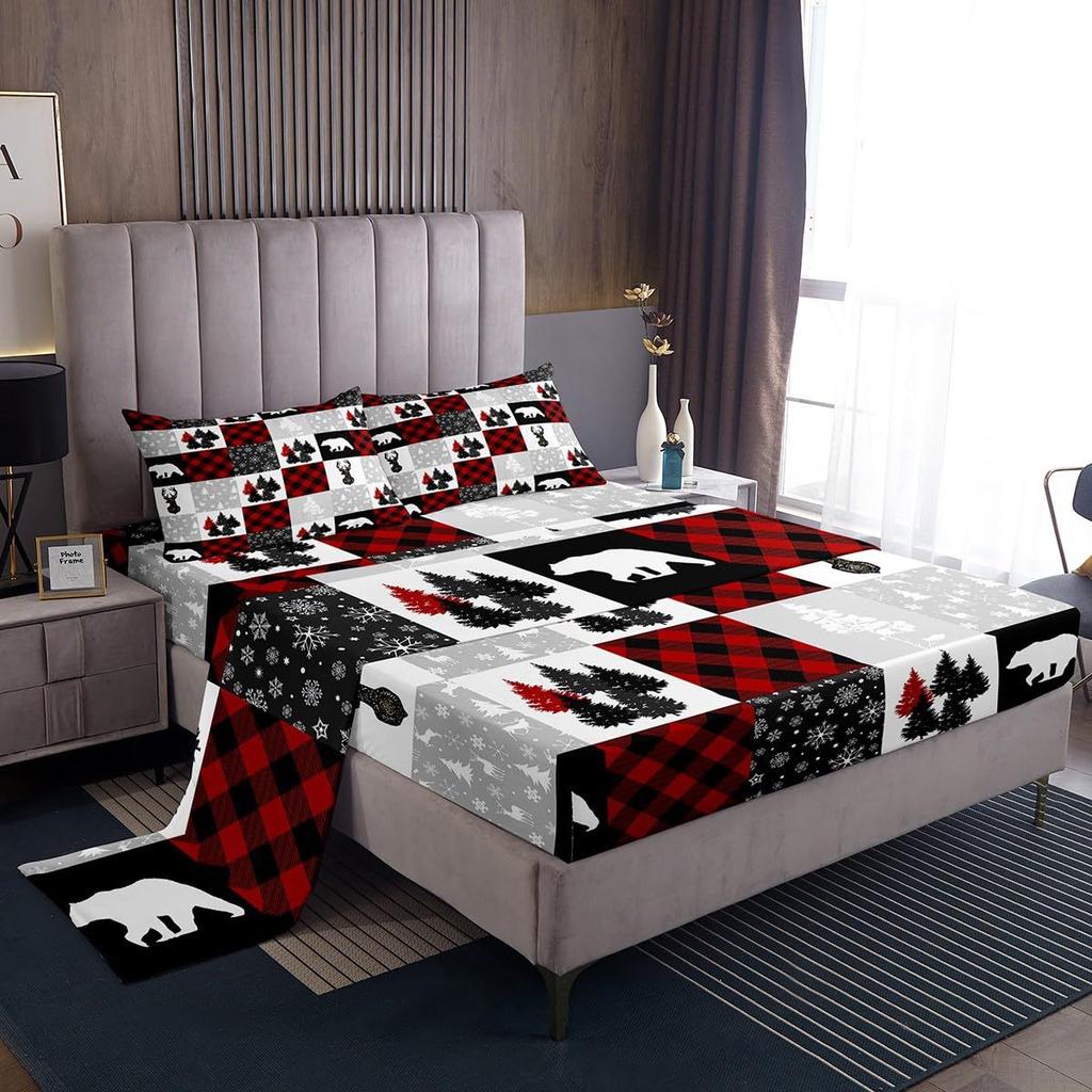 Christmas Element Pattern Mattress Four-Piece Bedding Set Bedroom Dormitory Bedding Decoration