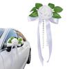 Wiederverwendbare Hochzeitsauto-Dekorationen Künstliche Weiße Rosen-Dekoration, Türgriff & Rückspiegel Blumenstrauß Märchen-Dekor mit Satinband-Schleife