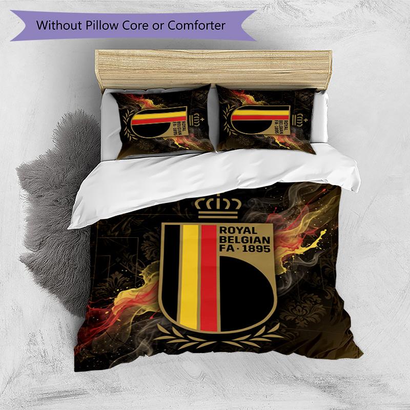 Set Biancheria da Letto Stampata Calcio Belgio 3 Pezzi Copriletto Traspirante Accogliente come Regalo per Inaugurazione Casa o Festa