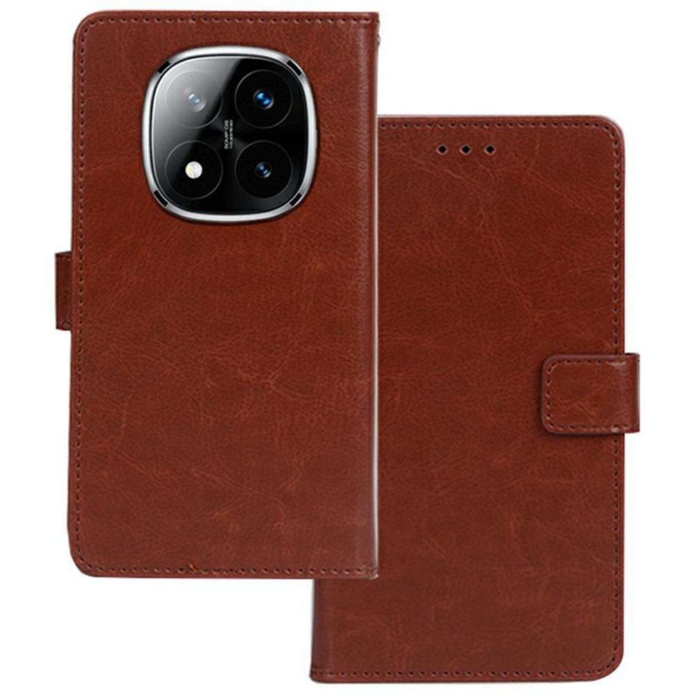 

IDEWEI For Xiaomi Redmi Note 14 Pro 5G/Poco X7 5G Case Card Slots Holder Leather Phone Cover Crazy Horse Texture Brown