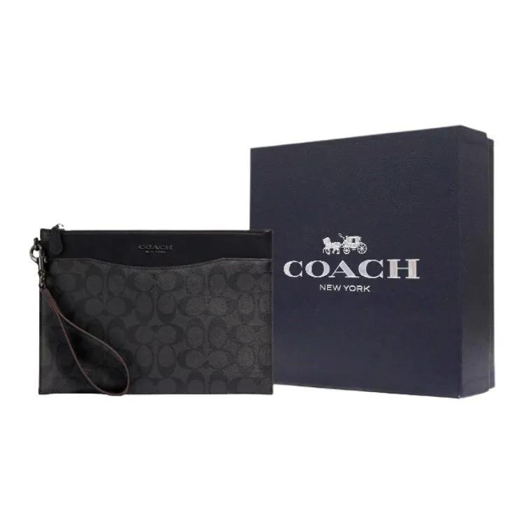 Coach Beckett Leather Document Bag Clutch Medium Men's Black Brown (Unisex) Clutches 91285 JILWO