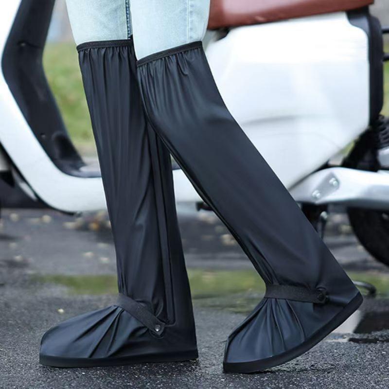 High Tube Over Knee Waterproof Shoes Cover Cycling Rain Boot Shoes Pants Protectors Reusable Anti Slip Rainproof Black Overshoes