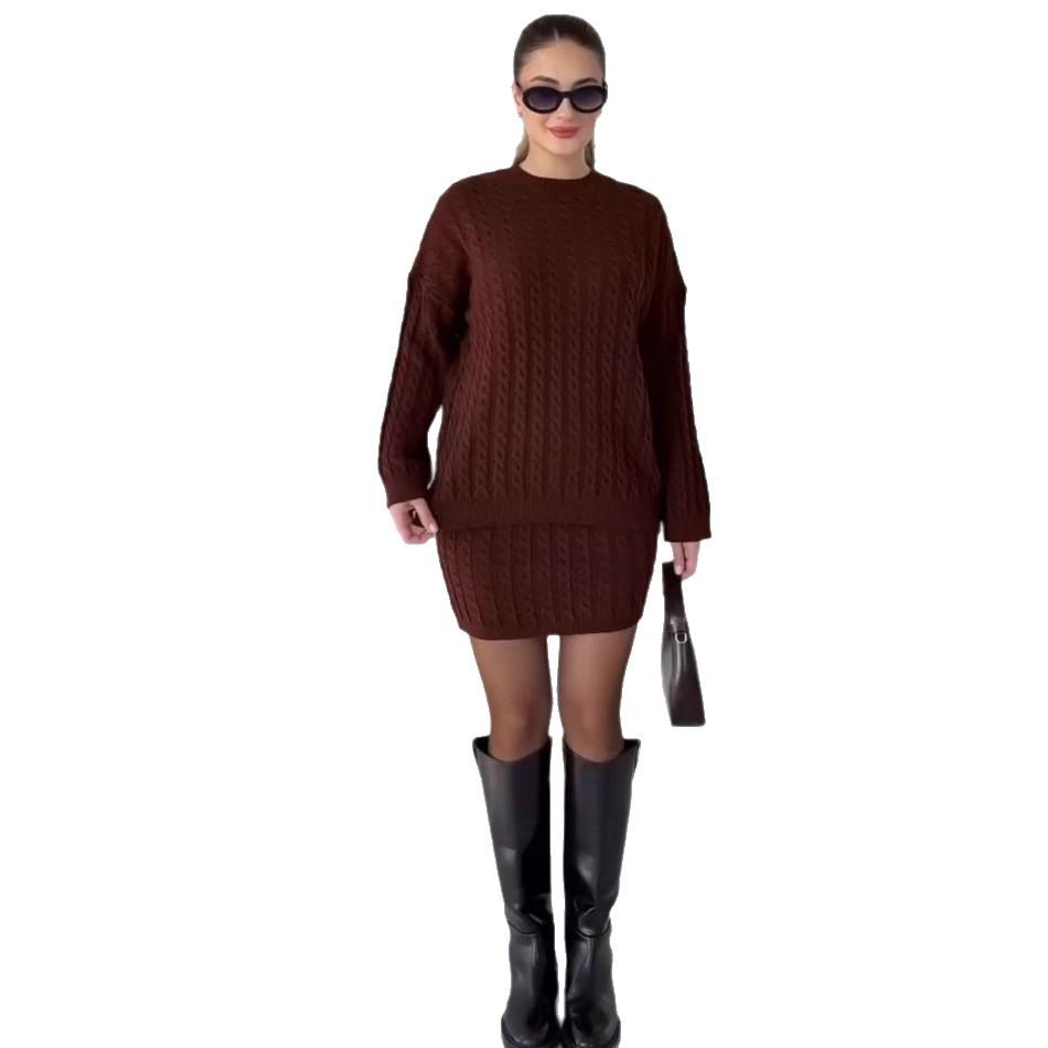 Autumn 2025 Round Neck Knit Sweater and Bodycon Skirt Set for Women