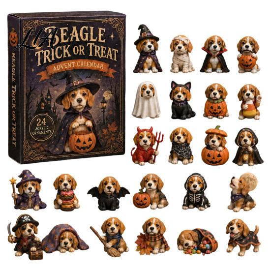 Halloween Advent Calendar Dog Cat Calendar, 24-Day Acrylic Figure Countdown Set Holiday Box with Witch Pumpkin Ghost Outfits, Collectible Desk Display