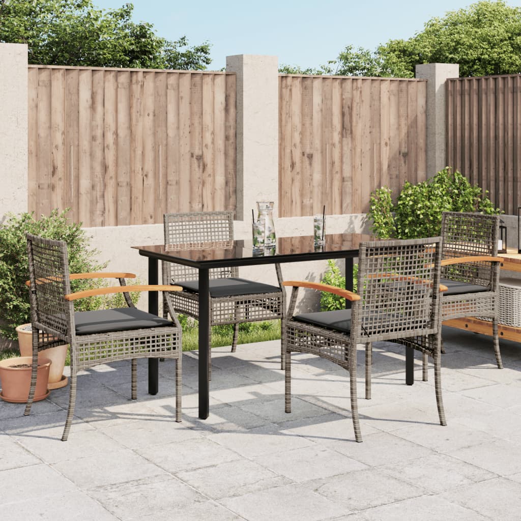 Vidaxl 5-Cz. Garden Furniture Set With Cushions, Grey, PE Rattan