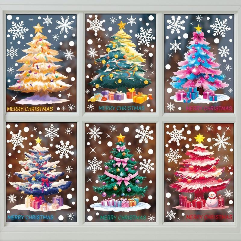 6 Pcs Christmas Window Stickers Wall Sticker Kids Room Wall Decals Merry Christmas Decorations For Home New Year Stickers