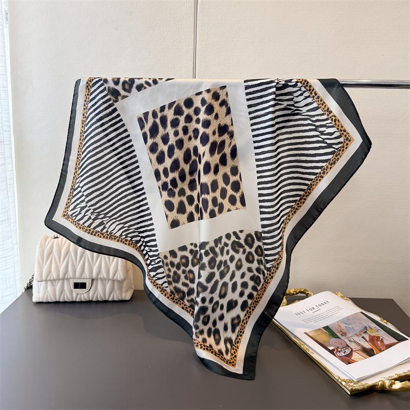 Fashion Leopard Print Silk Square Scarf Women Soft Satin Neck Ties Decorate Head Scarf Hijab Female Headband Foulard Neckerchief