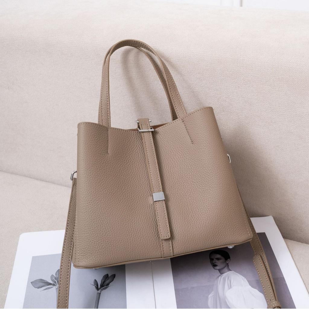 Borsa a spalla da donna in pelle bovina di grande capacità, borsa tote semplice alla moda da donna, pratica borsa da pendolare multi-scomparto