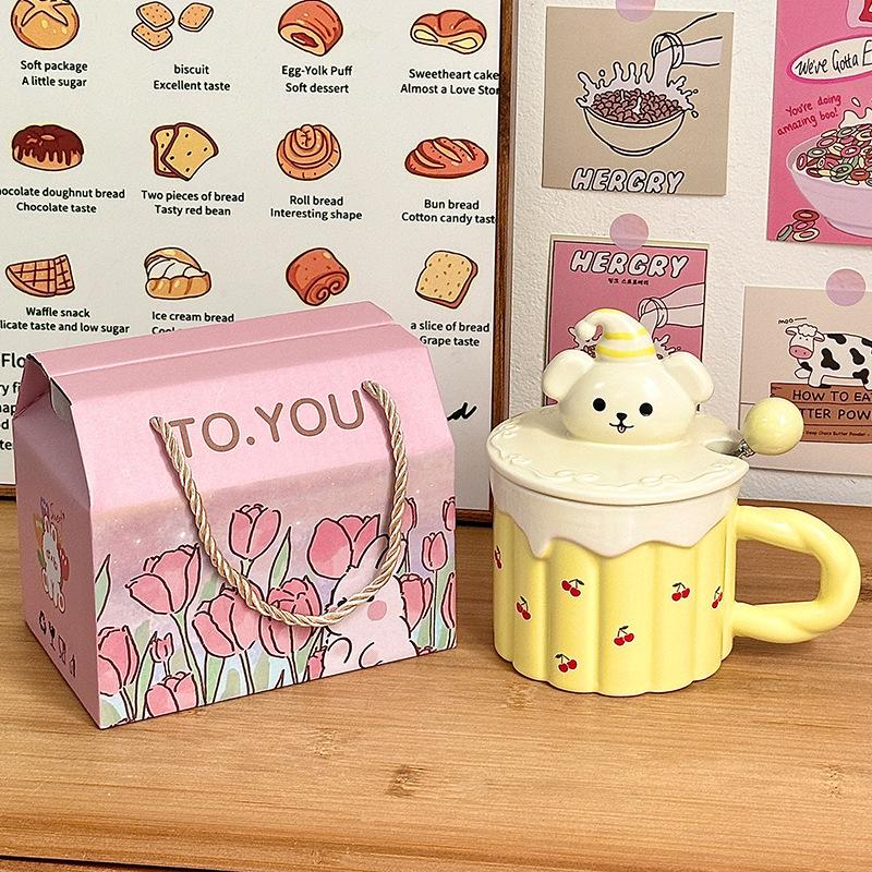 Funny Dog Ceramic Cup Souvenir Cup Household Water Cup with Lid Mug Birthday Gift Girl Coffee Cup