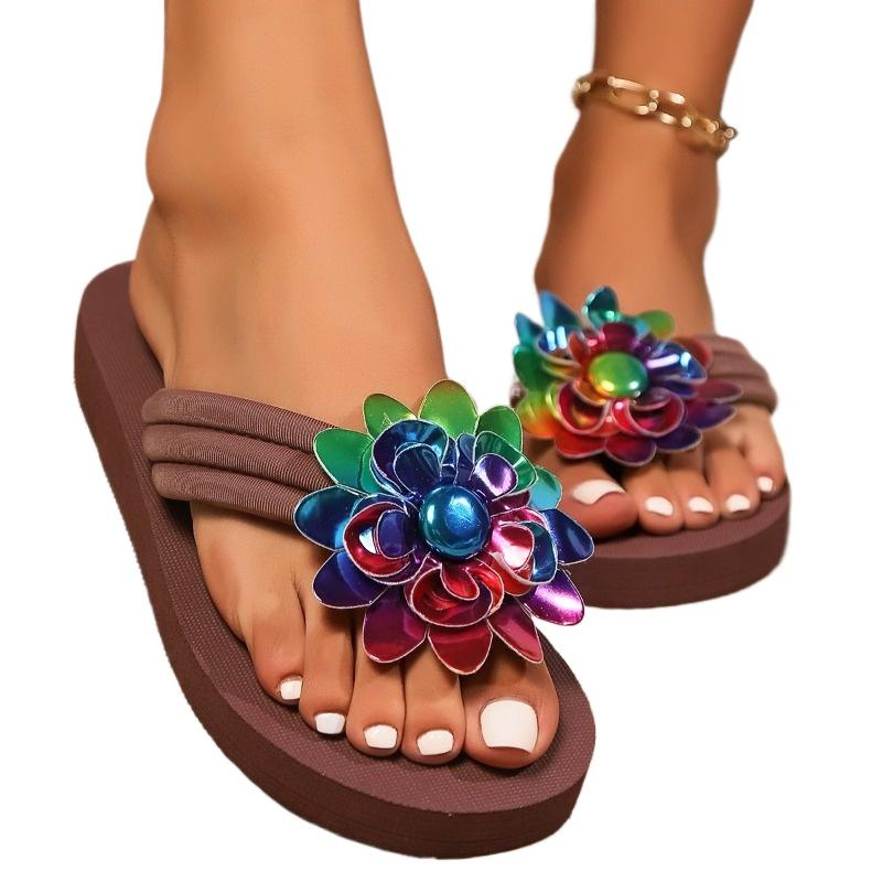 Fashion Summer New 2025 Pinch Toe Women's Slippers Fashion Outdoor Beach Plus Size Sequins Floral Light Best Seller Flat Slipperszapatos