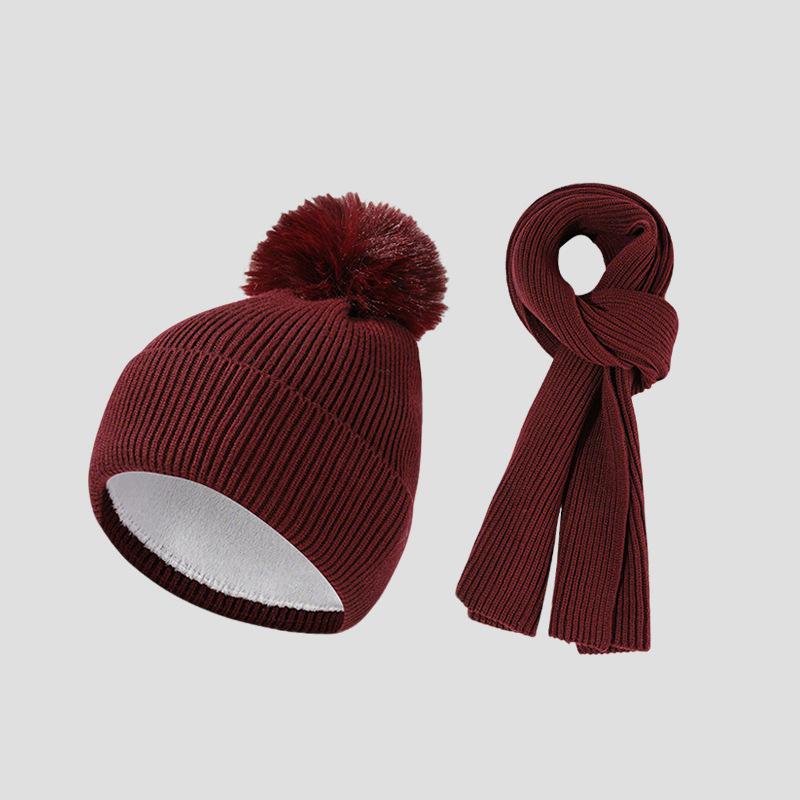 Knitted Hat Scarf Set Women's Autumn Winter Thick Fur Ball Wool Hat Outdoor Ear Protection Warm Hat