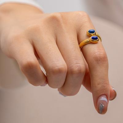 Yori Natural Turquoise Stone Stainless Steel Ring Summer Bohemia Woman Charm Texture Waterproof Jewelry for Women