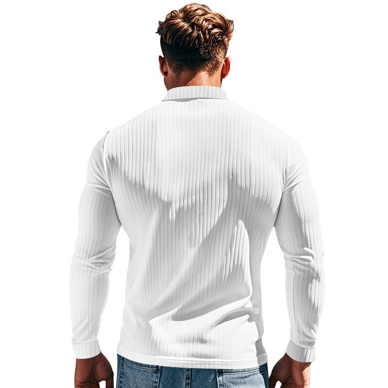 Casual Men's Polo Shirt Solid Color Button Long Sleeve T-shirts Business Tee Sweatshirts Clothing Stretch Breathable
