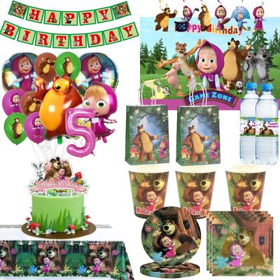 Girl and the Bear Birthday Decorations Disposable Tableware Tablecloth Cup Plate Napkin Balloons Baby Shower Kids Party Favors