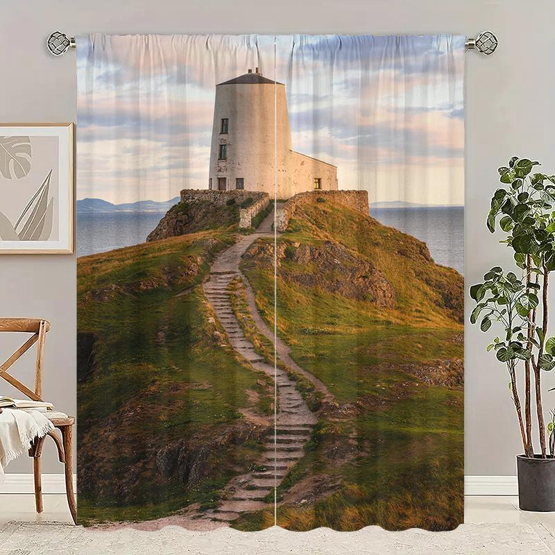 Outdoor Landscape Printed Curtain Polyester Suitable Home Decoration Excluding Poles Set Of 2 Artistic Made Washable