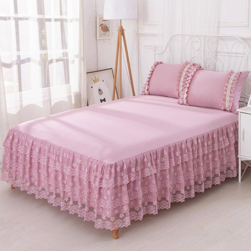 3pcs Set European Romance Lace Bed Skirt Soft Brushed Fabric Bedspread Princess King Queen Size 1pc Bed Skirt +2pccs Pillowcase
