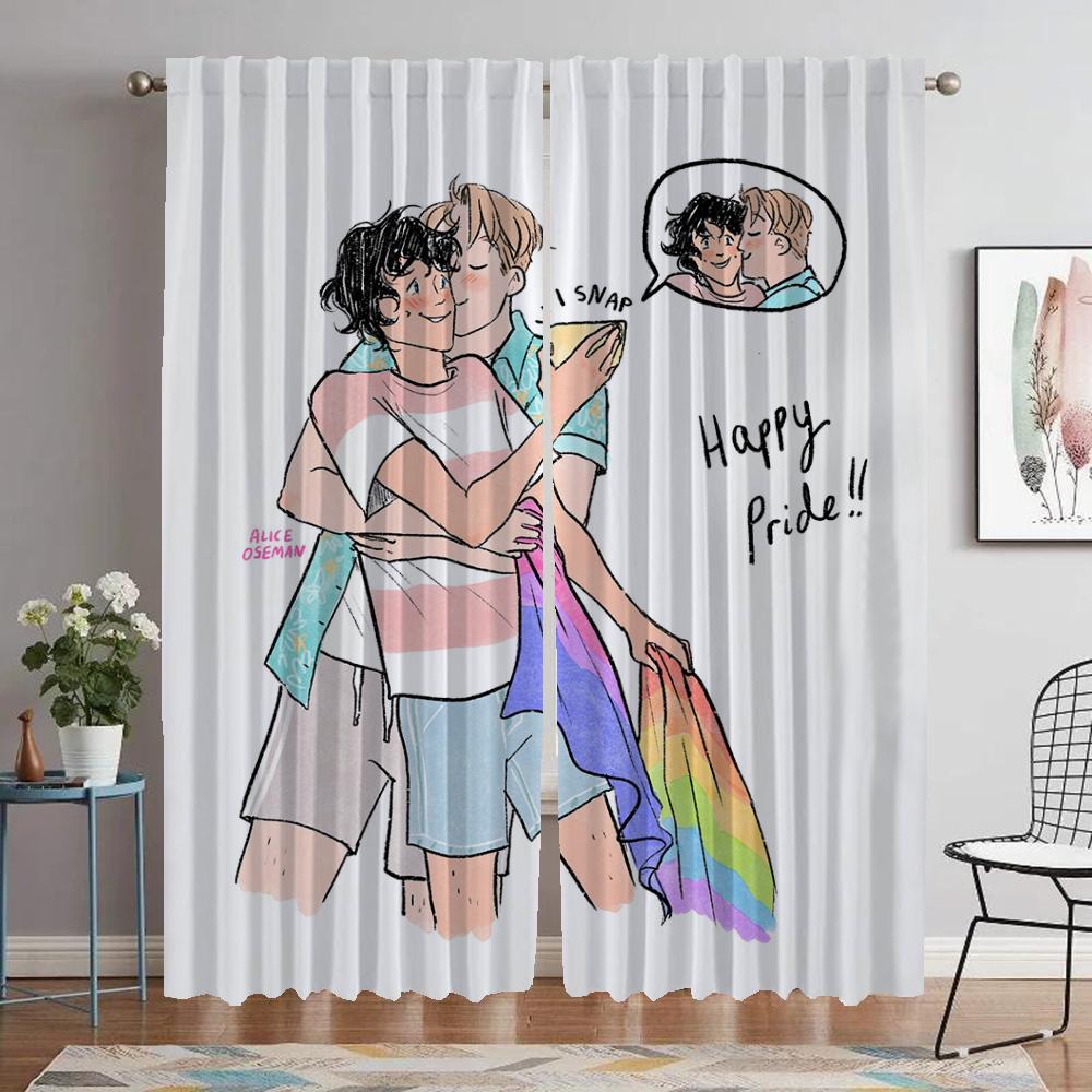 Heartstopper Curtains Child Room Blackout Curtain for Room 2 Panel Shades Tulle for Bedroom Halloween Decoration Partition Home