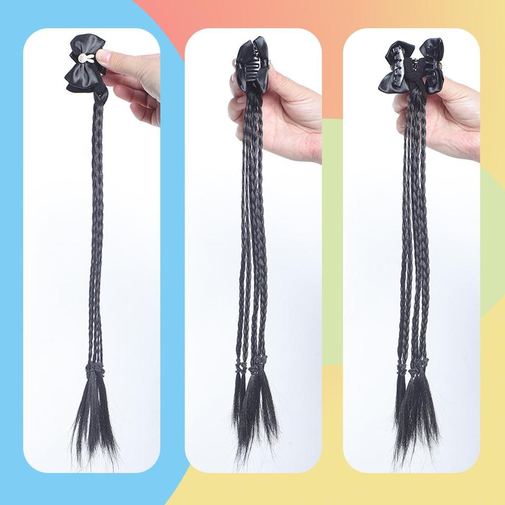 Low Tie Chinese Style Bow Knot Double Cable Knit Wig Tail Wig Accessories Ins Trendy Hair Clip Asian Fiber Horse Tail