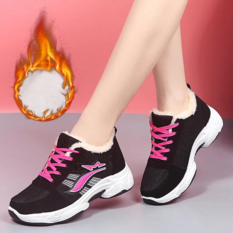 Zima Plus Aksamit Zagęszczone Ciepłe Damskie Buty Antypoślizgowe na Grubej Podeszwie na Płaskim Obcasie Sportowe Wysokie Casualowe Damskie Bawełniane Buty