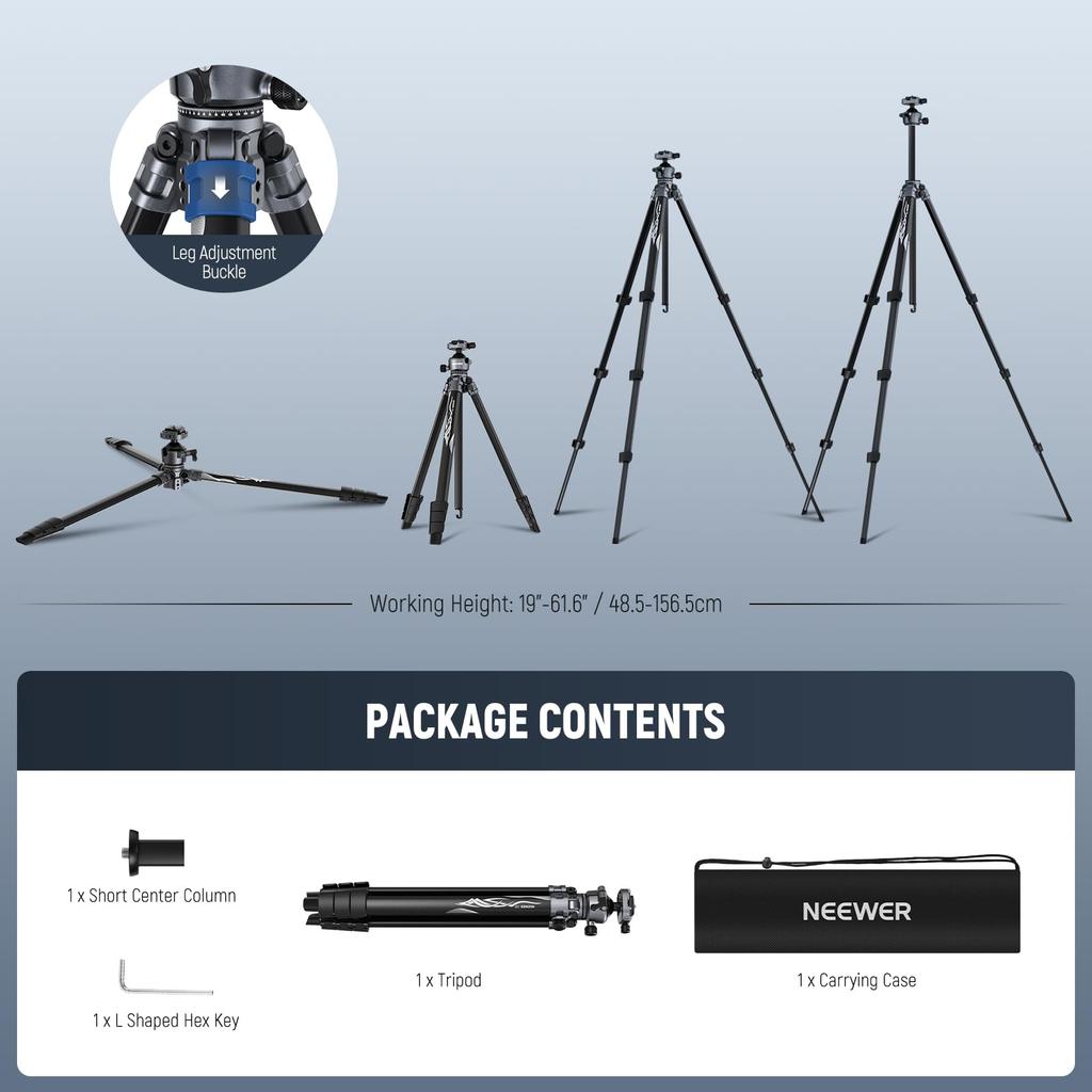 Neewer Litetrip 155cm Aluminum Travel Tripod with Ball QR Folding Video Compatible with DSLRs and Peak Design V3 Dual Center Maximum Load of 10kg