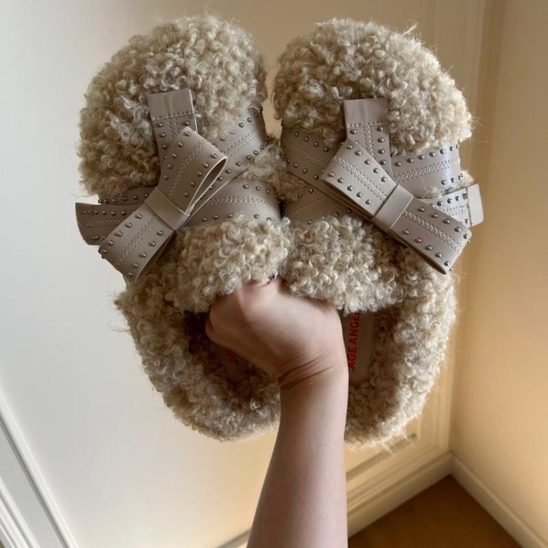 Retro thick-soled one-pedal slippers velvet cotton shoes autumn and winter design sense fashion casual fluffy shoes women's shoes