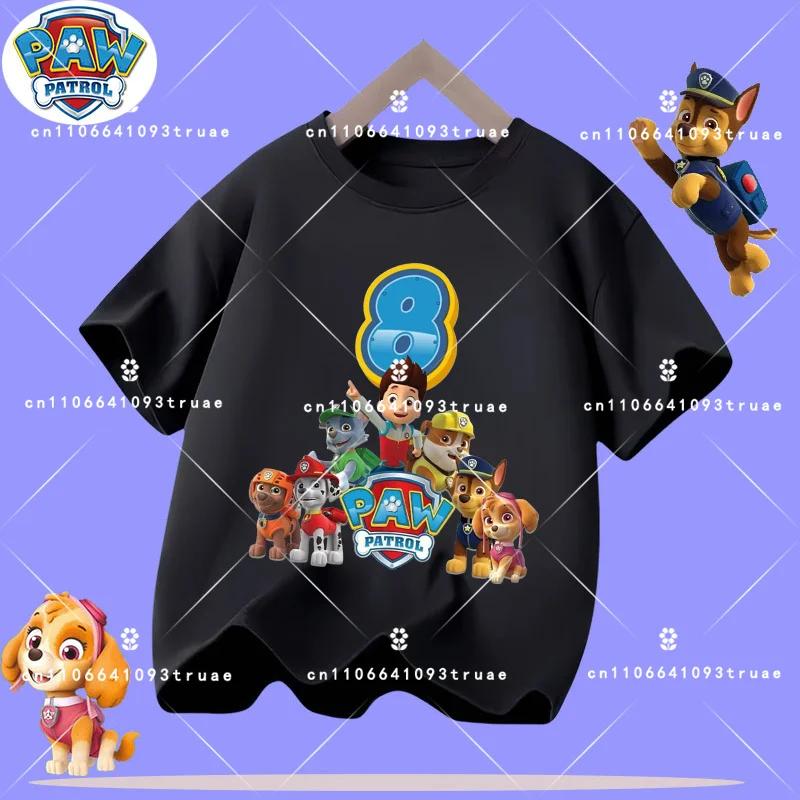 Paw Patrol Summer Children's T-Shirt Short Sleeve Girls' Casual Shirt Boys' Sports Shirt with Number Print