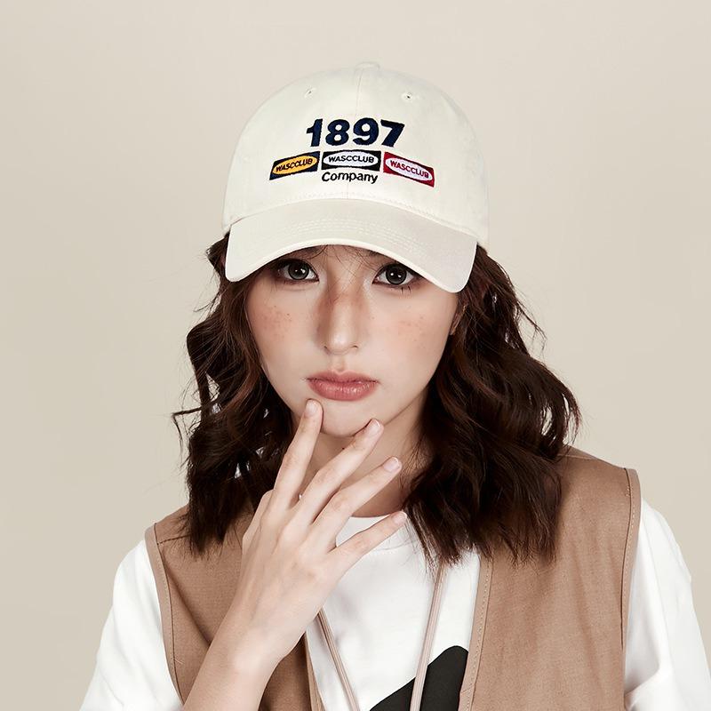 Vintage washed cotton embroidery letter baseball hat men's and women's wide-brimmed sun hat showing face small cap tide