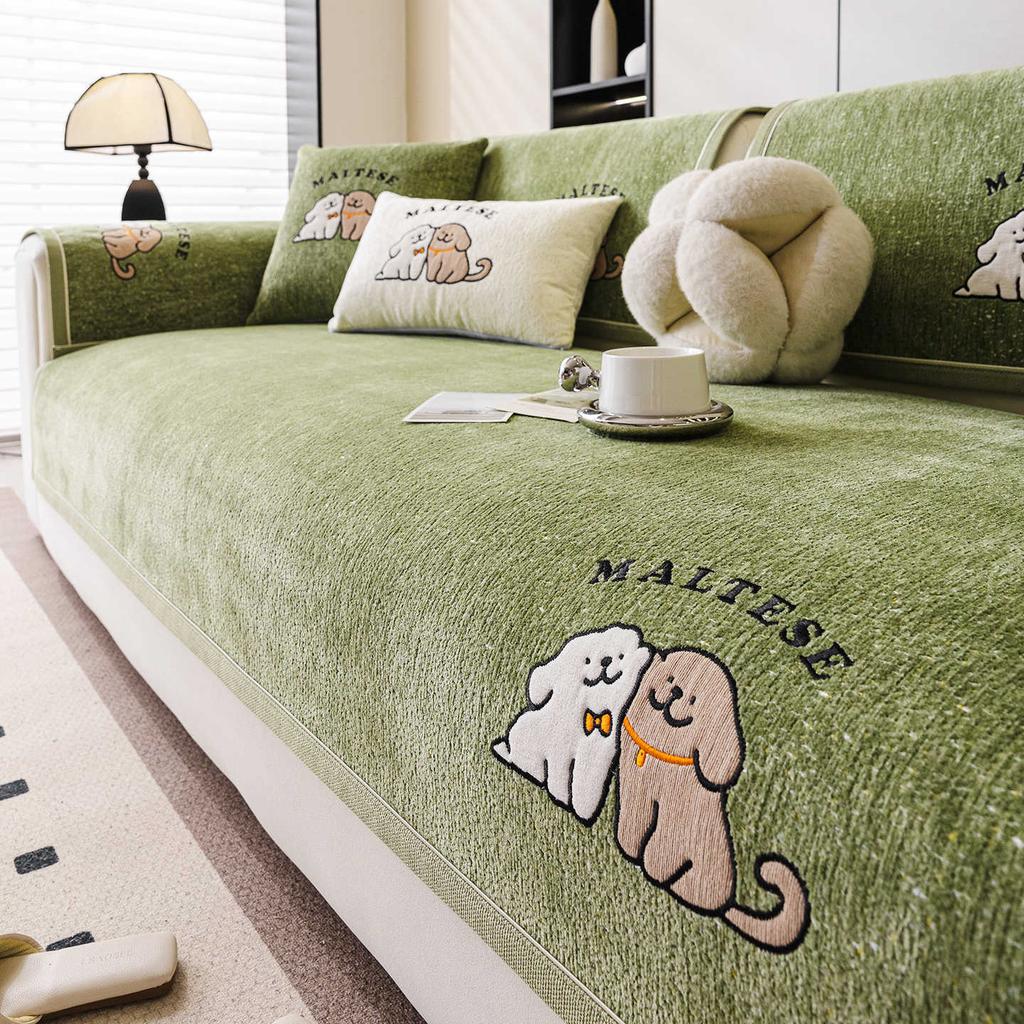 Colorful Cartoon Embroidered Sofa Cushion with Anti-skid High-end Feel Sofa Cover Cloth Towel All Season Universal Seat Cushion