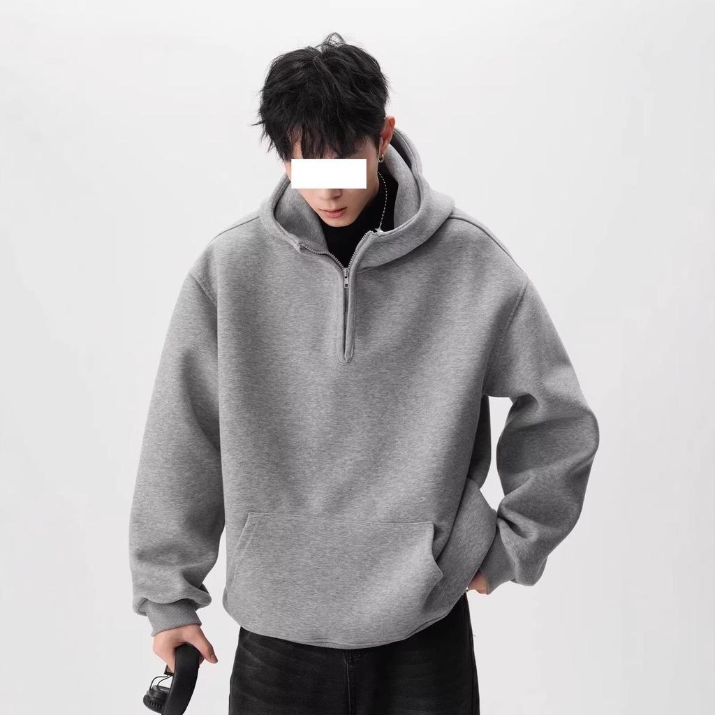 Men's Heavyweight Half-Zip Hoodie: Trendy Spring/Autumn High Street Design, Versatile for Sports & Couples