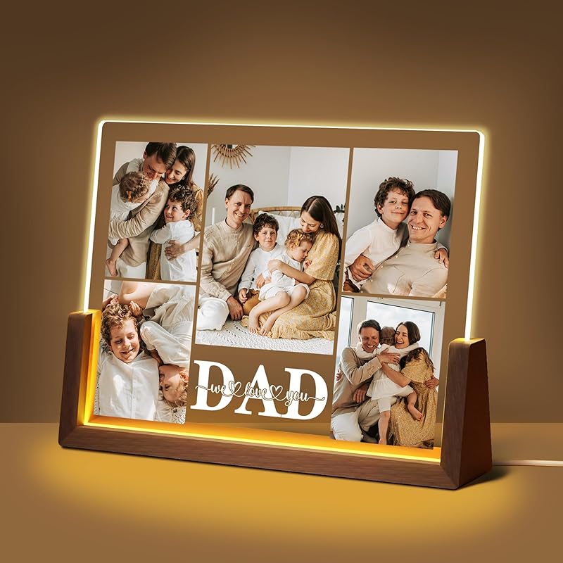 Personalized Mothers Day Unique Gifts for Mom Wife, Mom Gifts from Daughter Son Husband, Custom Acrylic Night Light Picture Frame with Photo Name,