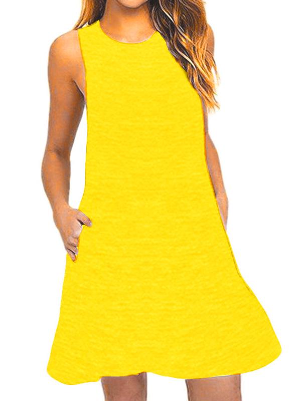 Women's Sleeveless Patchwork Vest Solid Color Summer Dress