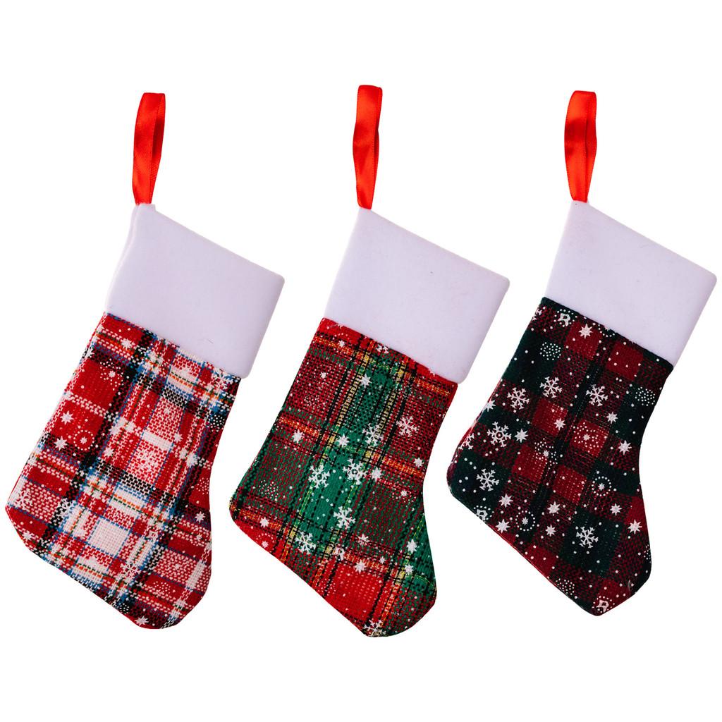 Decoration Chic Christmas Snowflake Checkered Fabric Stockings For Modern Home
