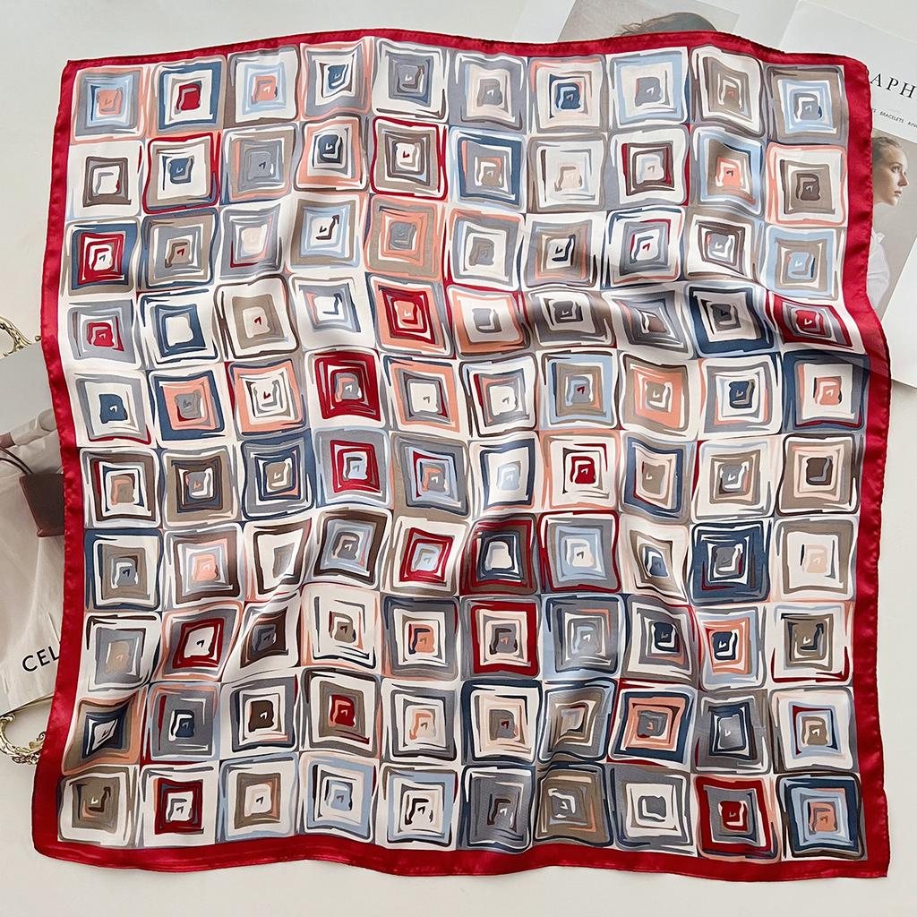 Literary Geometric Square Color Matching Trend Printing Small Square Scarf Temperament Multi-Functional Shawl Foreign Style Silk Scarf