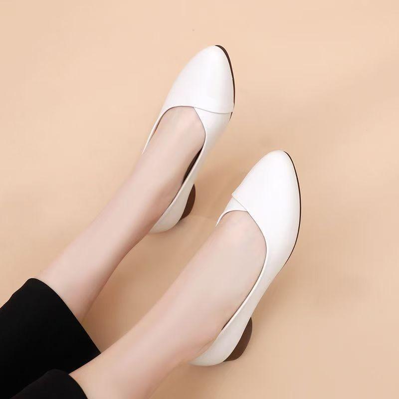 Shoes women's shoes soft leather shallow mouth breathable pointed single shoes soft sole comfortable mother leather shoes