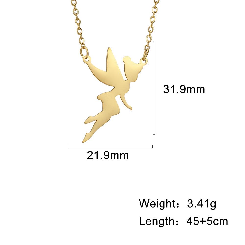 My Shape Flower Fairy Elf Necklace For Women Girl Cute Angel Wings Stainless Steel Hollow Pendant Fashion Jewelry Choker Gift