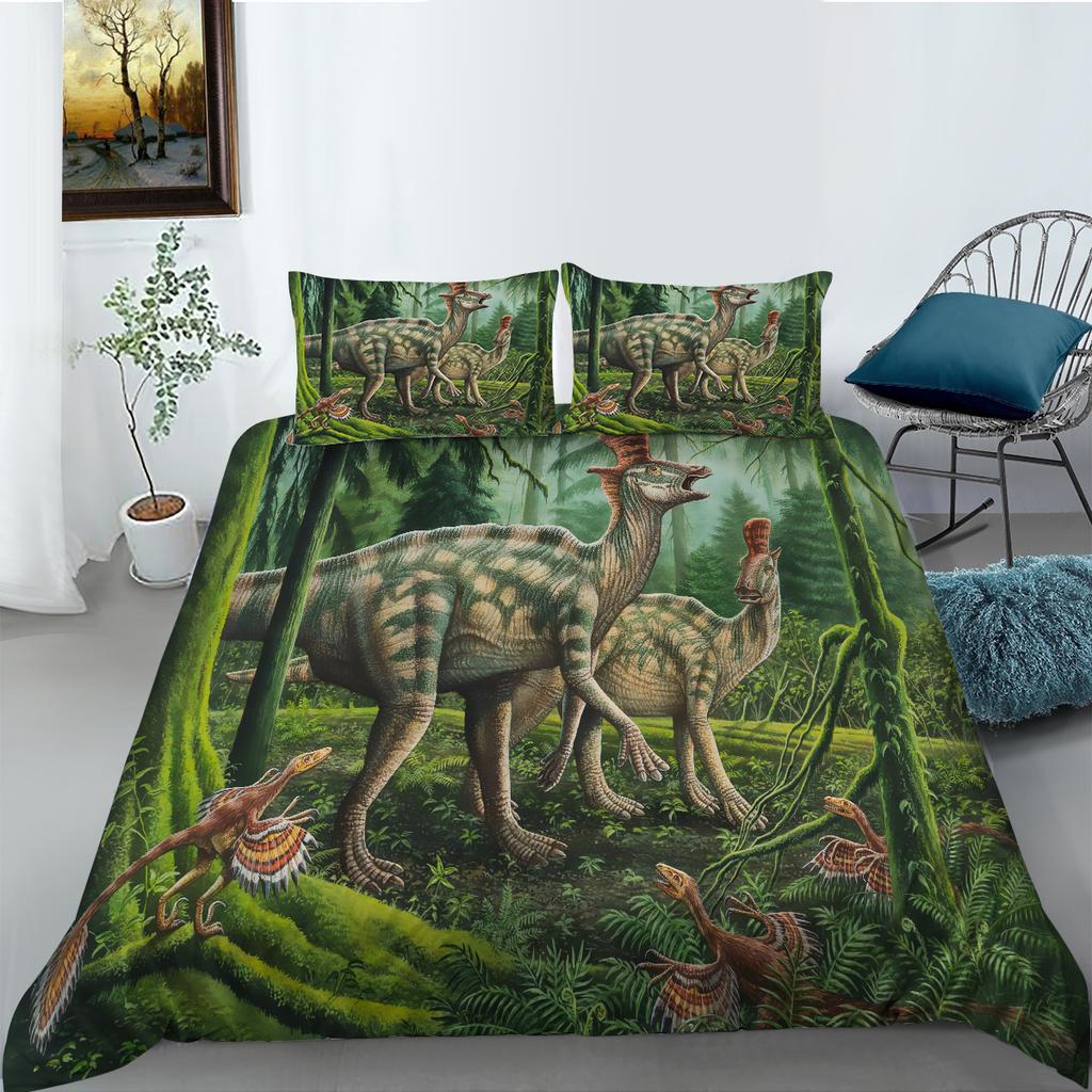 Deluxe Family Bedding Set 3D Dinosaur World Printed Quilt Cover and Pillowcase Set Boy Room Bedroom Bedding