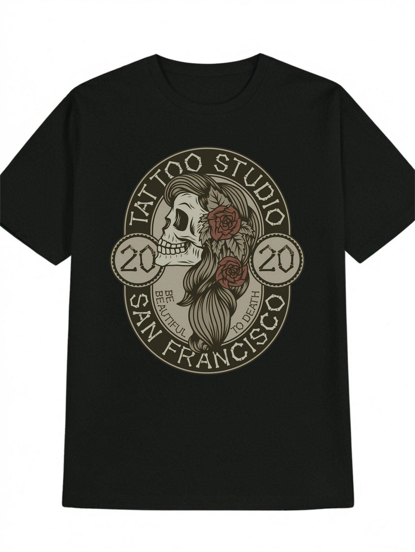 Casual Graphic T-shirt - San Francisco Tattoo Studio Design L