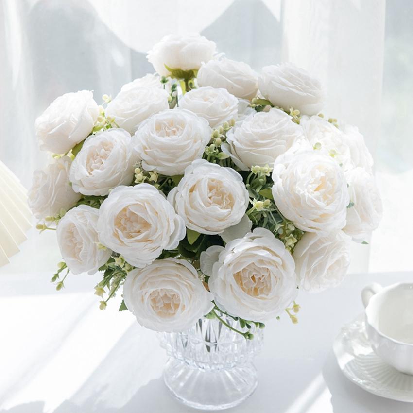 5 Heads peony Artificial flowers for Home Floral Arrangement Decoration Festival Garlands vase Wedding outdoor arch accessories