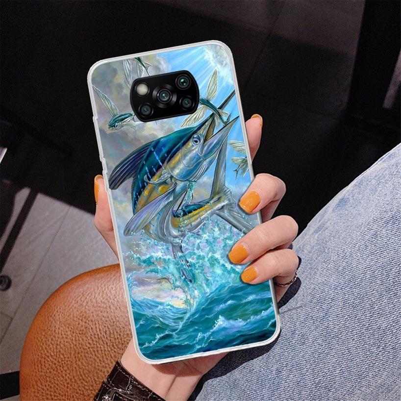 Offshore Angling Fishing Fish Rod Phone Case For Xiaomi Poco X7 X6 X5 Pro F7 Ultra Redmi 15C 15 13C 13 12C 12 10 10A 10C 9 9A 9C